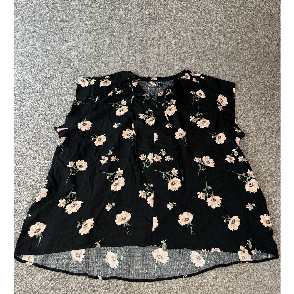 NWT Buffalo David Bitton Blouse Top Black Floral Jacquard Flutter Sleeve Size 2X